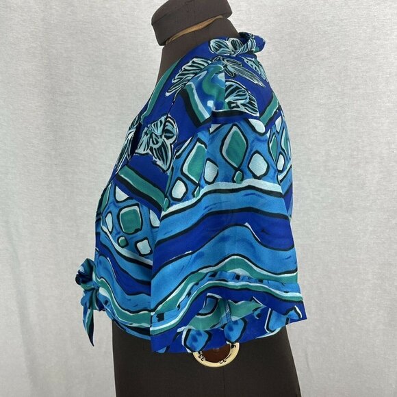 TAurus II Vintage Blue Green Hawaiian Tie Front Top - Picture 4 of 6